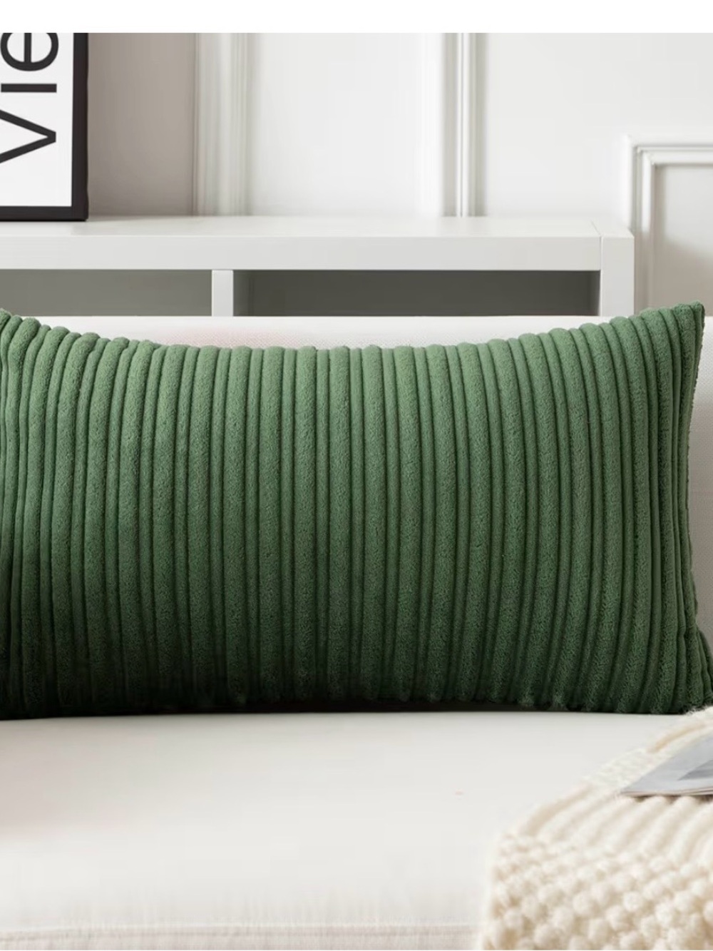 Green Ribbed Throw Pillow Cover